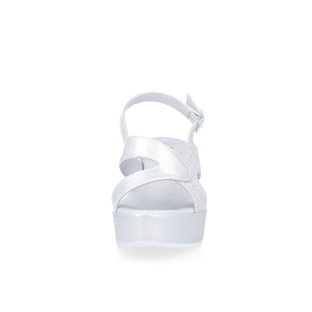 QVC Soffice Sogno Sandalo In Pelle Laminata E Tessuto Glitter Zeppa 8 Cm