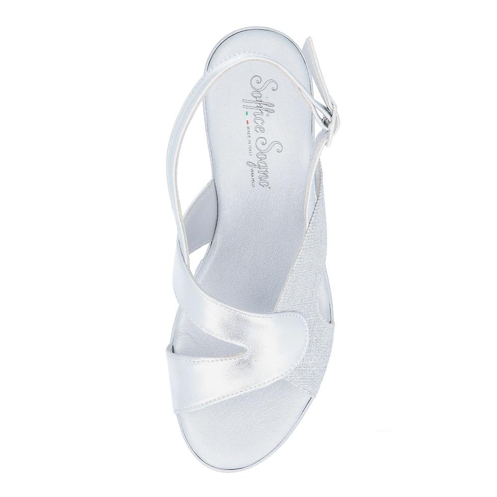 QVC Soffice Sogno Sandalo In Pelle Laminata E Tessuto Glitter Zeppa 8 Cm