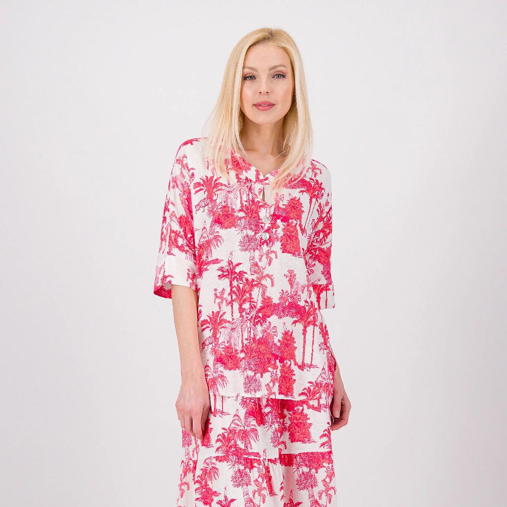 QVC SottoMarino Blusa in lino e viscosa fantasia maniche a kimono