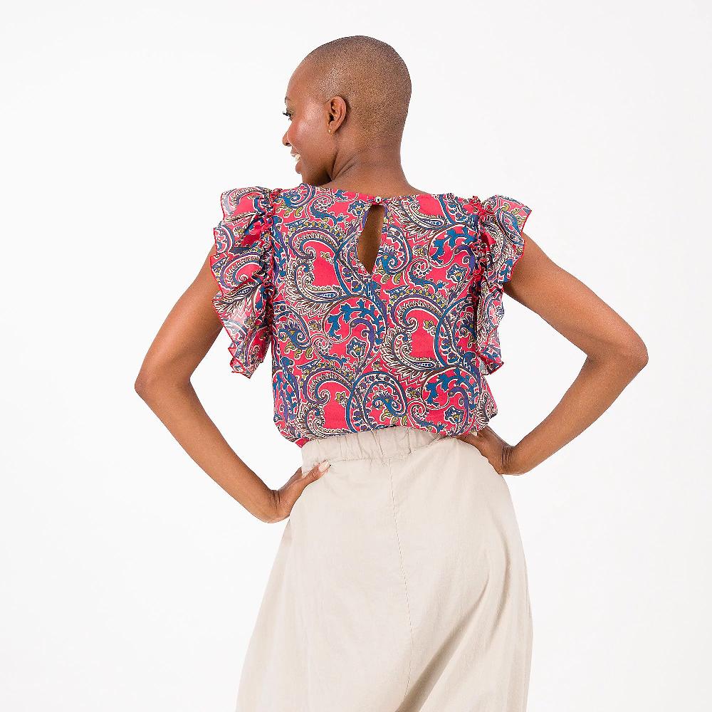 QVC SottoMarino Blusa In Mussola Di Cotone Stampato Con Maniche Volant