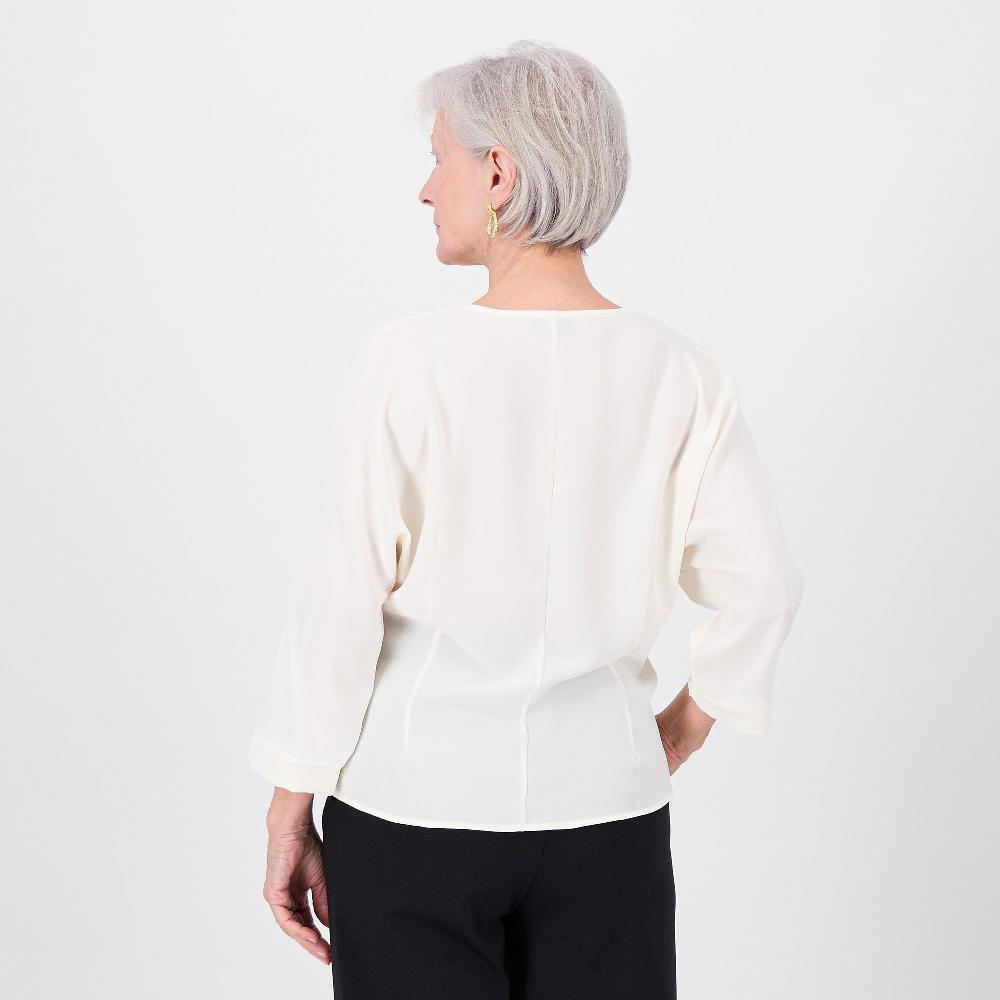 QVC SottoMarino Blusa In Raso Con Scollo A V E Maniche 3/4