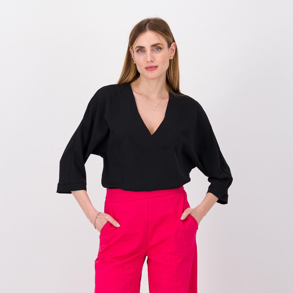 QVC SottoMarino Blusa in raso con scollo a V e maniche 3/4