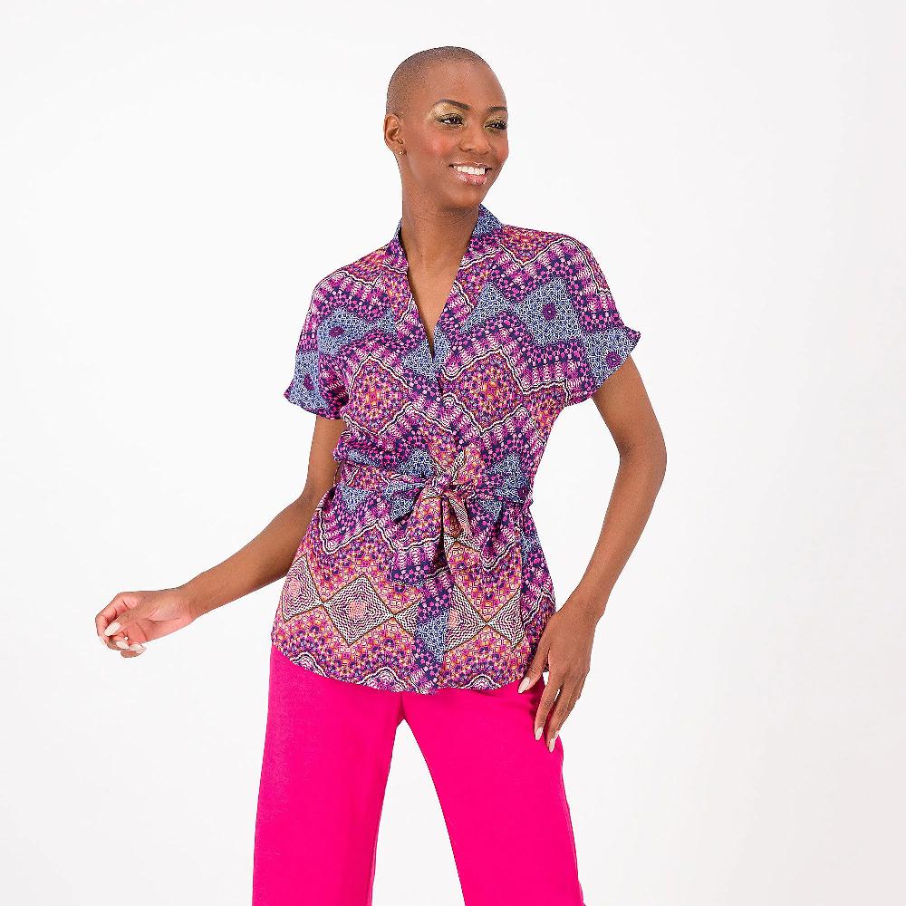 QVC SottoMarino Blusa in raso di viscosa fantasia con maniche kimono