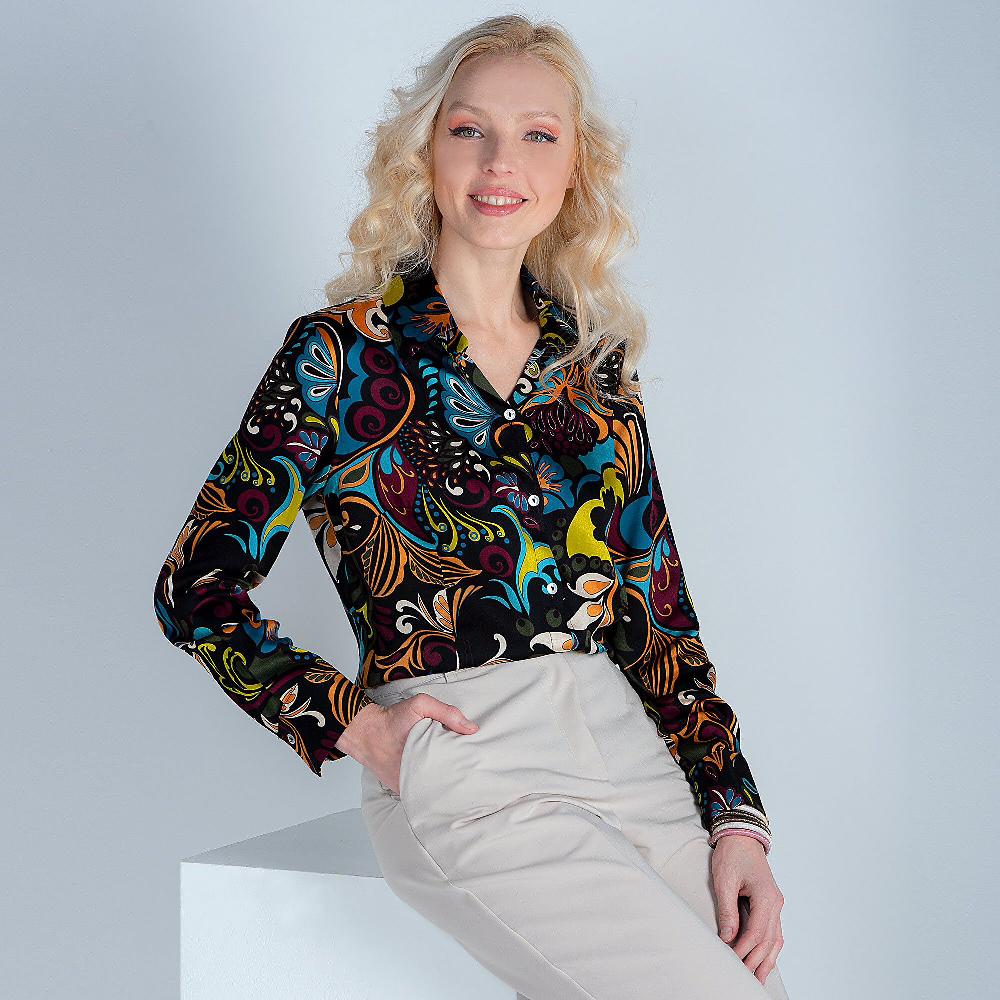 QVC SottoMarino Camicia in raso di viscosa fantasia a manica lunga