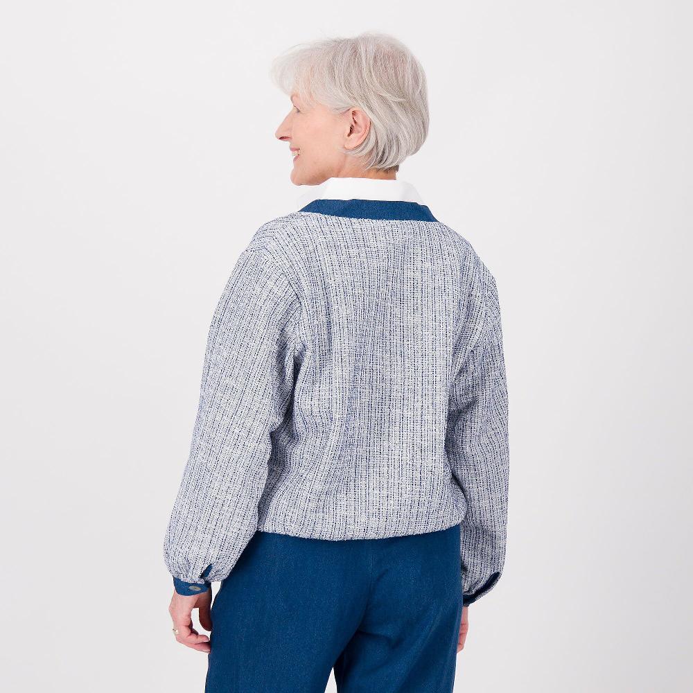 QVC SottoMarino Cardigan In Maglia Effetto Tweed Con Inserti In Denim