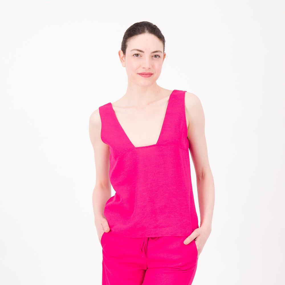 QVC SottoMarino Top bustino con spalla larga in viscosa lino Made in Italy