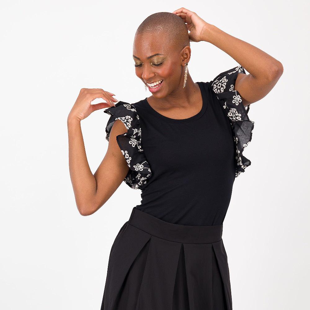 QVC SottoMarino Top In Jersey Di Viscosa Con Maniche In Sangallo Di Cotone Made In Italy