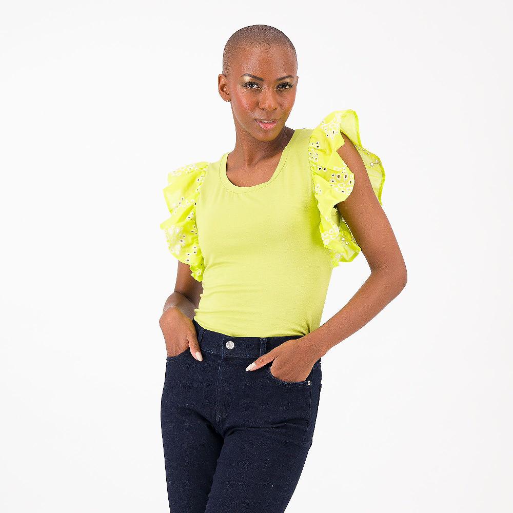 QVC SottoMarino Top in jersey di viscosa con maniche in sangallo di cotone Made in Italy