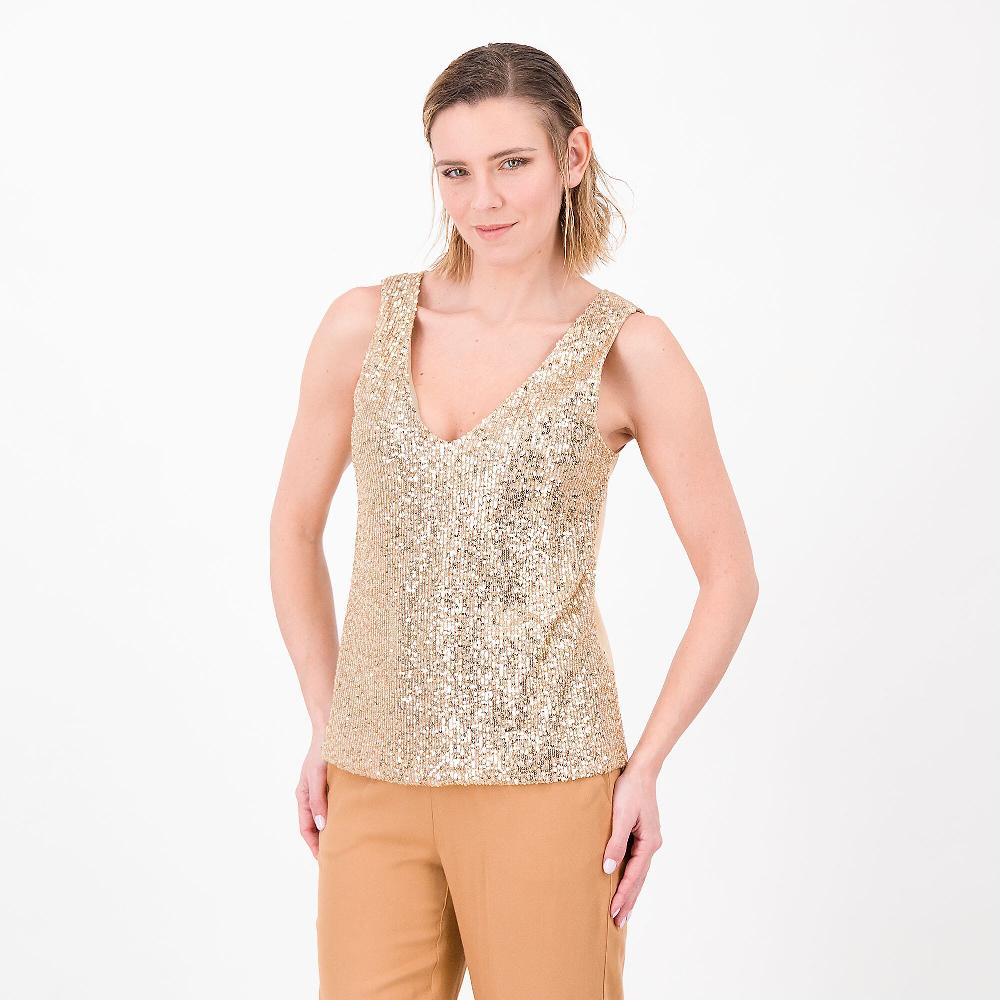 QVC SottoMarino Top smanicato in tessuto paillettes Dietro in rasone Made in Italy