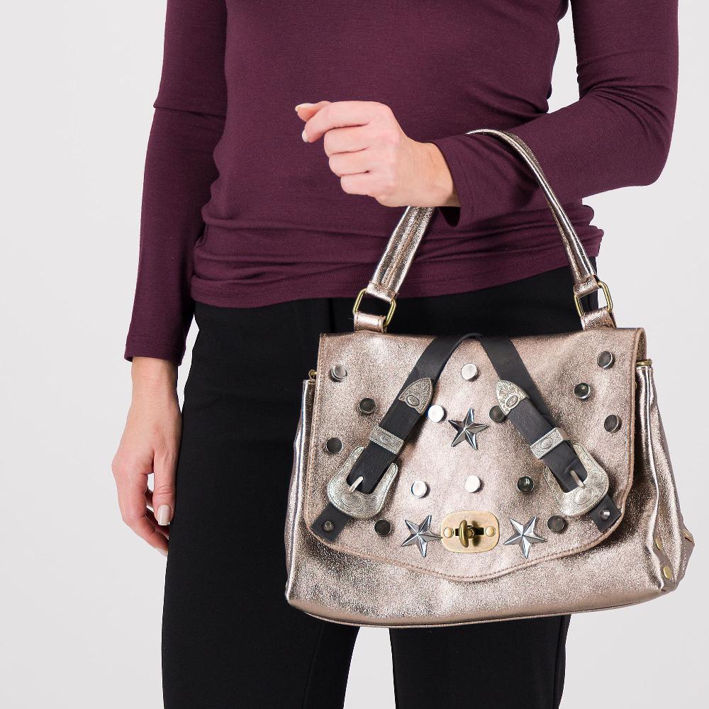 QVC Stefano Ghilardi Borsa A Mano In Pelle Con Fibbie Decorative