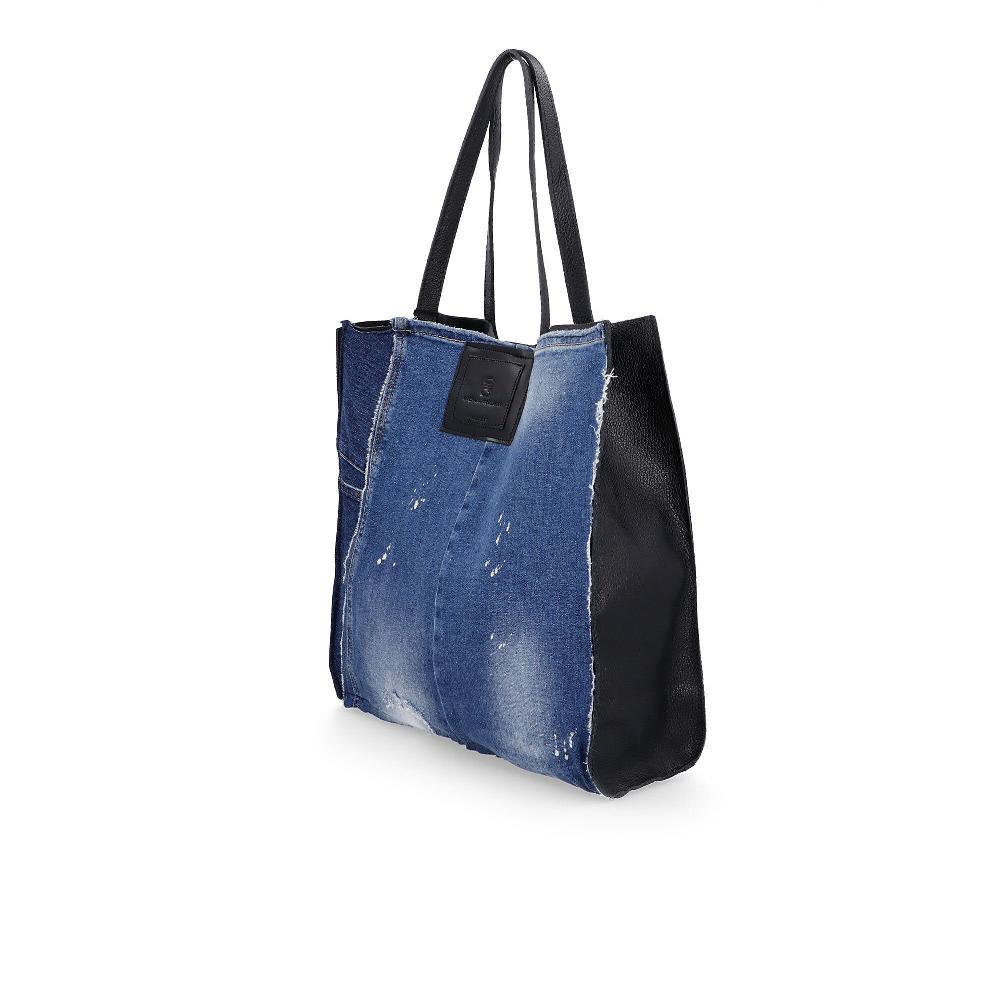 QVC Stefano Ghilardi Borsa A Spalla In Pelle Con Dettagli Denim