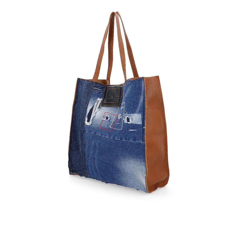 QVC Stefano Ghilardi Borsa A Spalla In Pelle Con Dettagli Denim