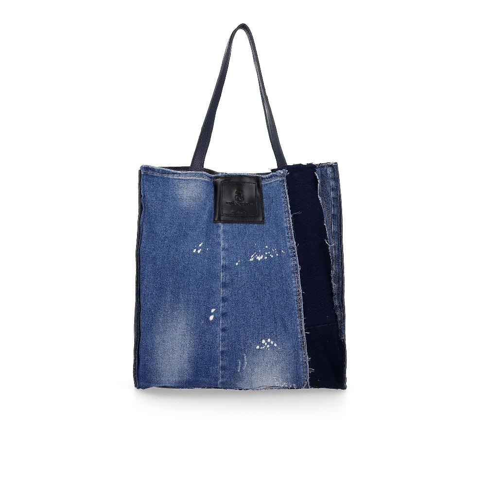 QVC Stefano Ghilardi Borsa a spalla in pelle con dettagli denim