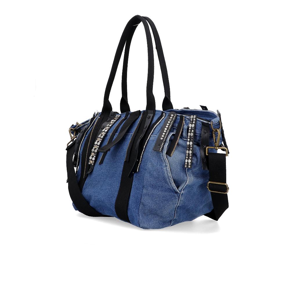 QVC Stefano Ghilardi Borsa A Spalla In Tessuto Jeans Con Frange In Pelle