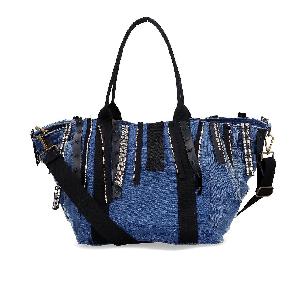 QVC Stefano Ghilardi Borsa a spalla in tessuto jeans con frange in pelle