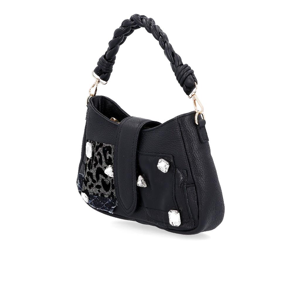 QVC Stefano Ghilardi Borsa In Pelle Con Inserti Patchwork E Applicazioni Gioiello