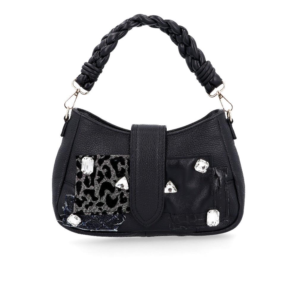 QVC Stefano Ghilardi Borsa in pelle con inserti patchwork e applicazioni gioiello