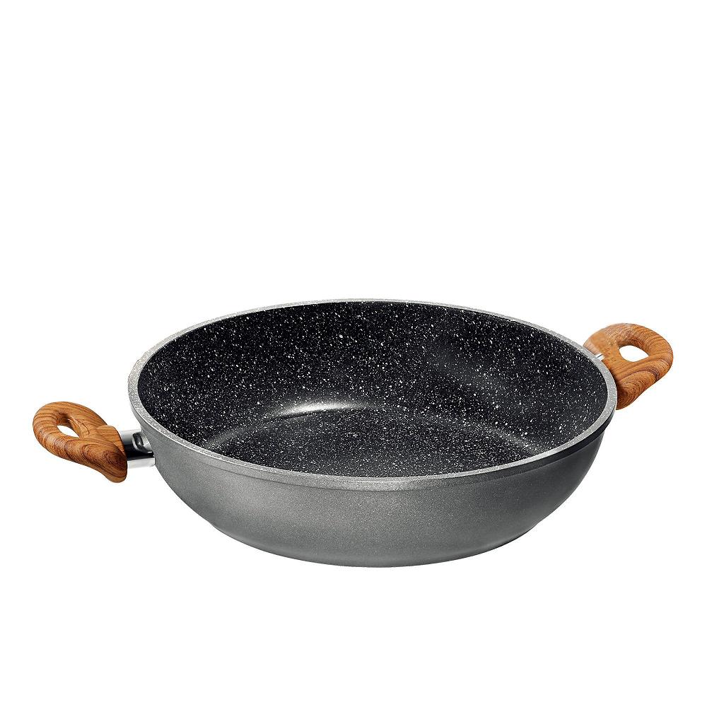 QVC Stoneline Padella da 28 cm con 2 manici effetto legno