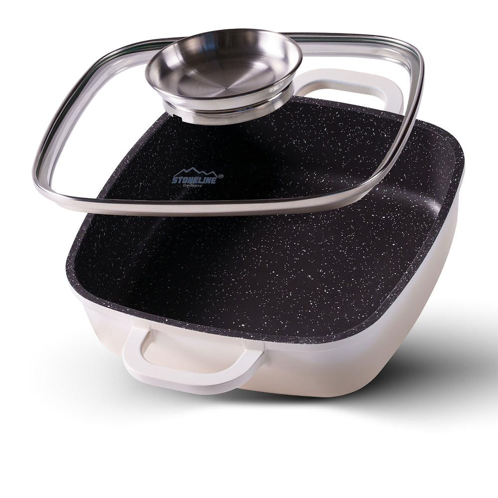 QVC Stoneline Padella quadrata 20cm antiaderente con copercho 2 colori