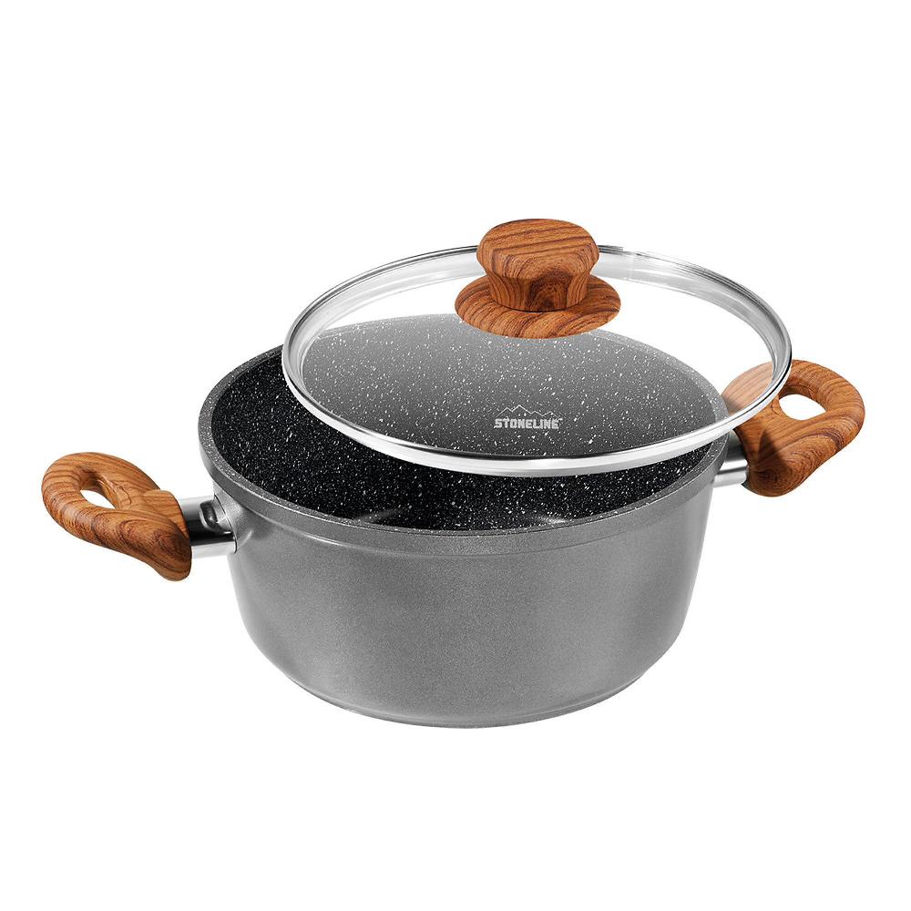 QVC Stoneline Pentola a 2 manici con effetto legno Coperchio in vetro