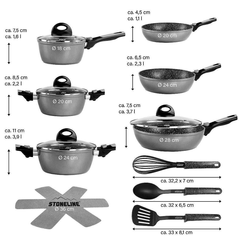 QVC Stoneline REMO Set Pentole Padelle Coperchi E Accessori (17pz)