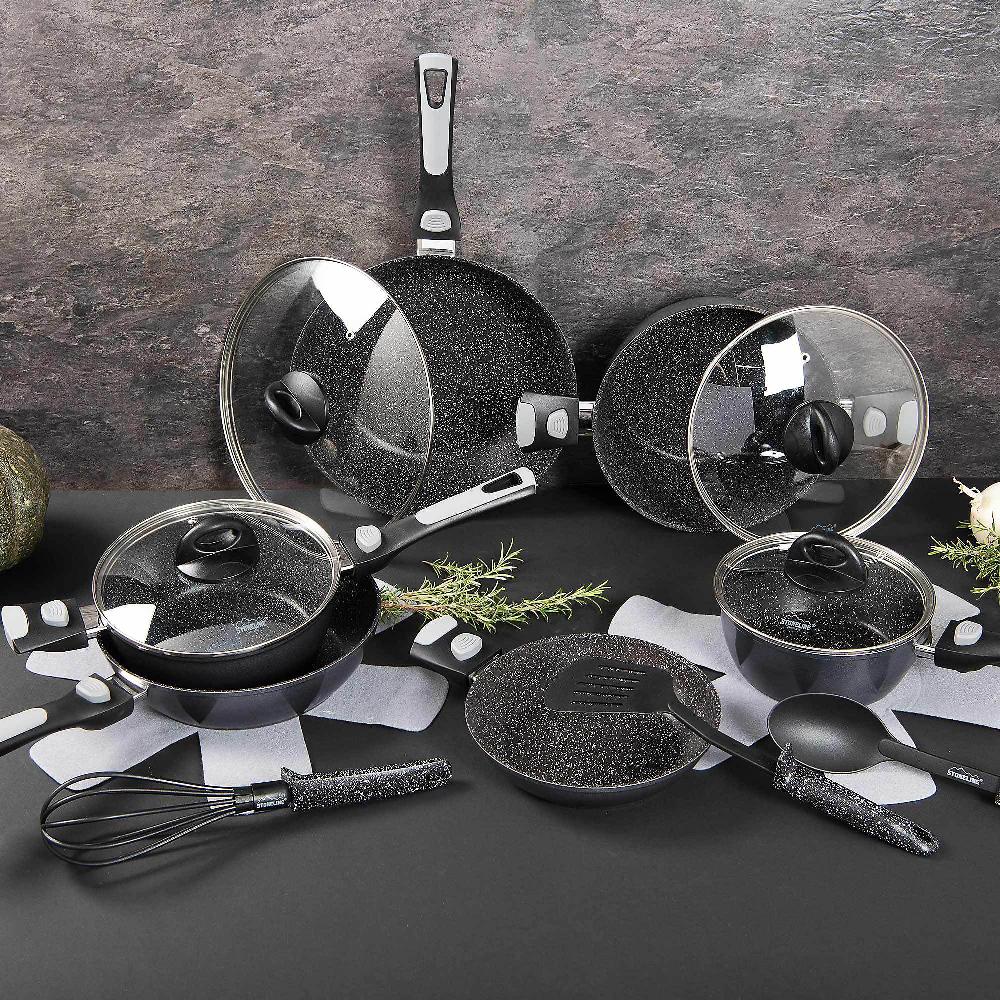 QVC Stoneline REMO Set pentole padelle coperchi e accessori (17pz)