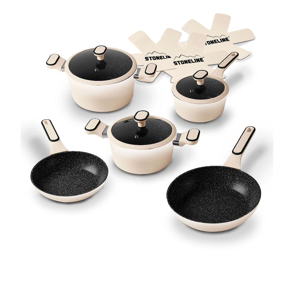 QVC Stoneline Set 11 pz: padelle + pentole + coperchi + salvapentole