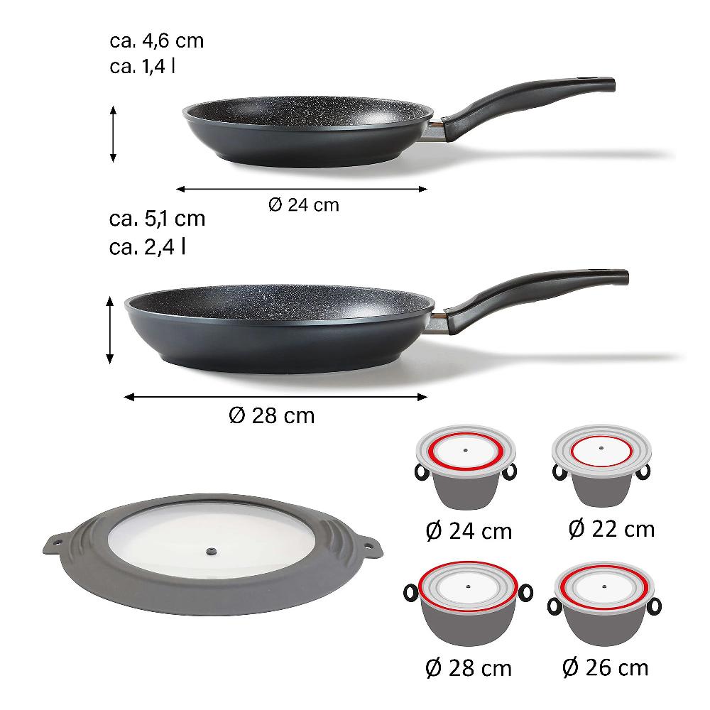 QVC Stoneline Set 2 Padelle Antiderenti+coperchio In Vetro Multi-misura