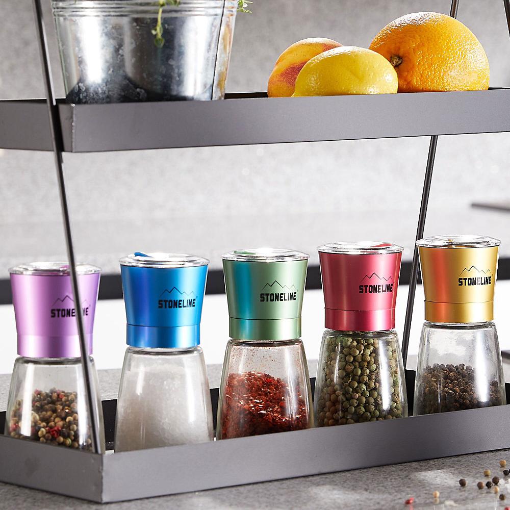 QVC Stoneline Set 5 macinini rainbow in vetro e acciaio