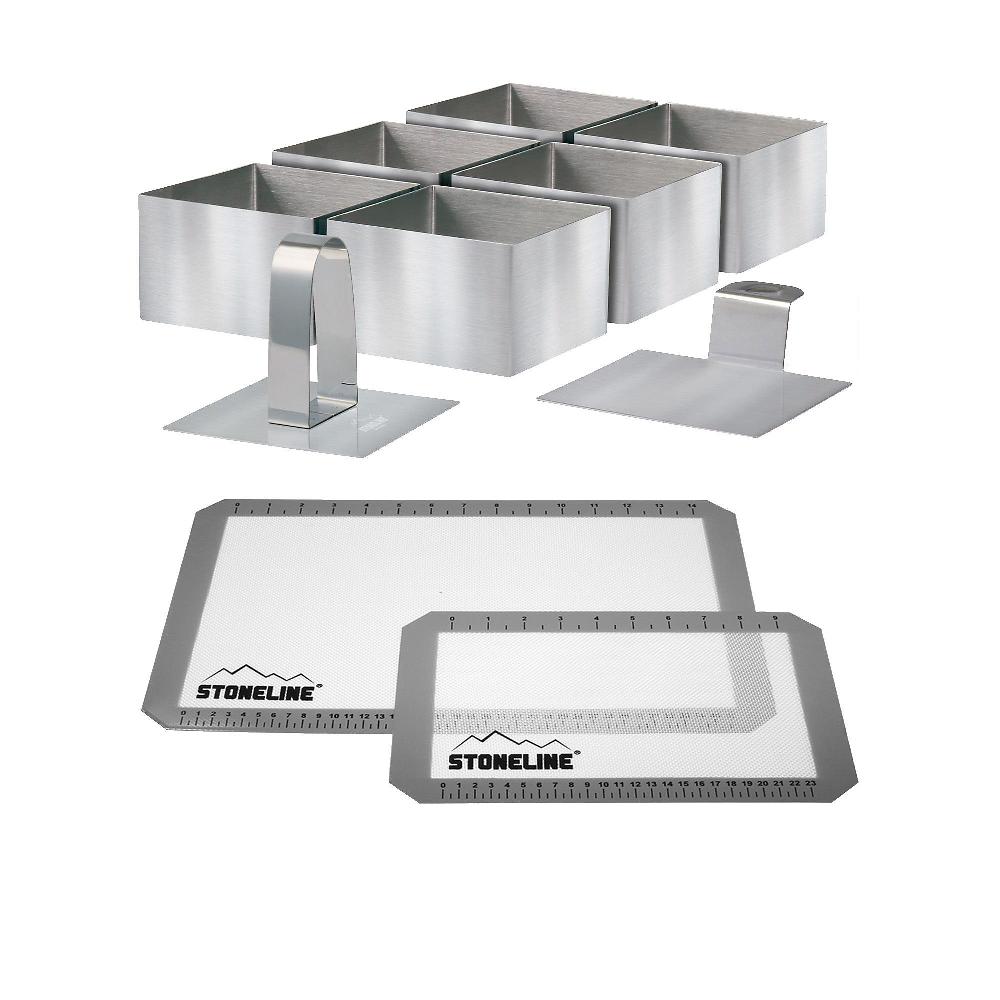 QVC Stoneline Set 6 stampi quadrati + 2 tappetini da forno