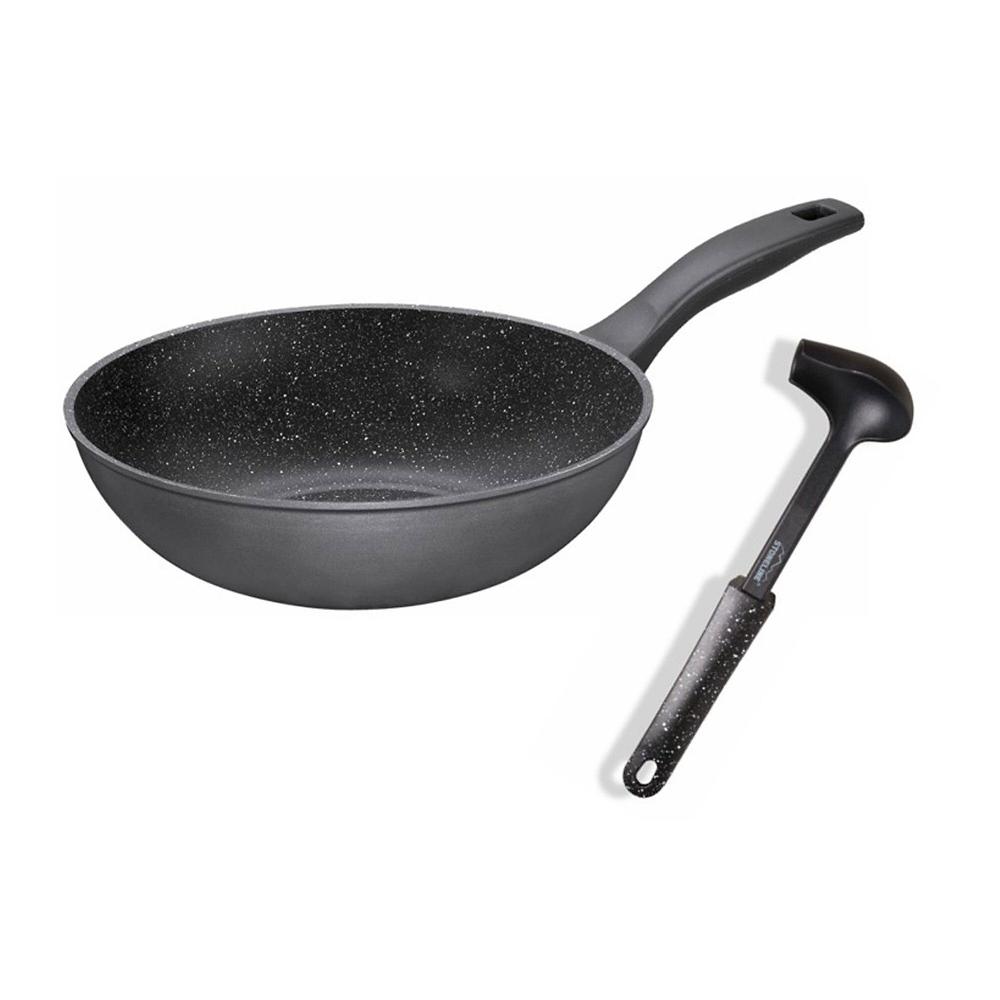 QVC Stoneline Set di 2 pezzi Asian Wok 30 cm e cucchiaio da portata