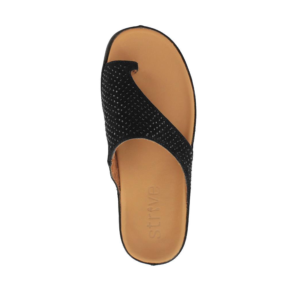 QVC Strive Footwear Infradito In Pelle Con Strass E Inserto Elastico