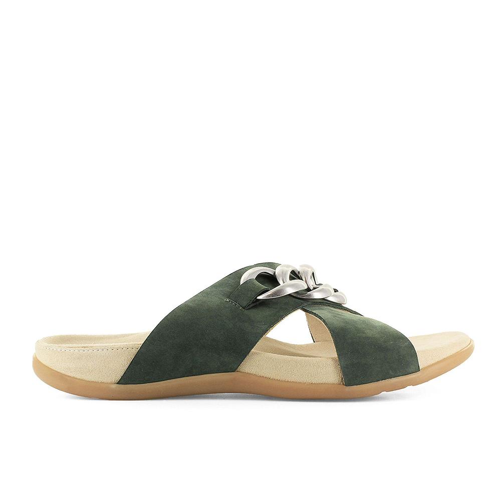 QVC Strive Footwear Sandali In Pelle Con Fasce Incrociate E Catena Decorativa