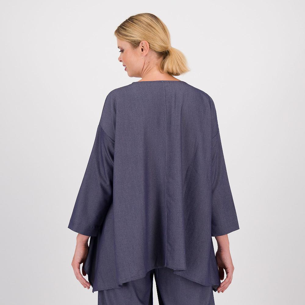 QVC Studio 19 Blusa Ampia In Tessuto Chambray Con Tasche Oblique