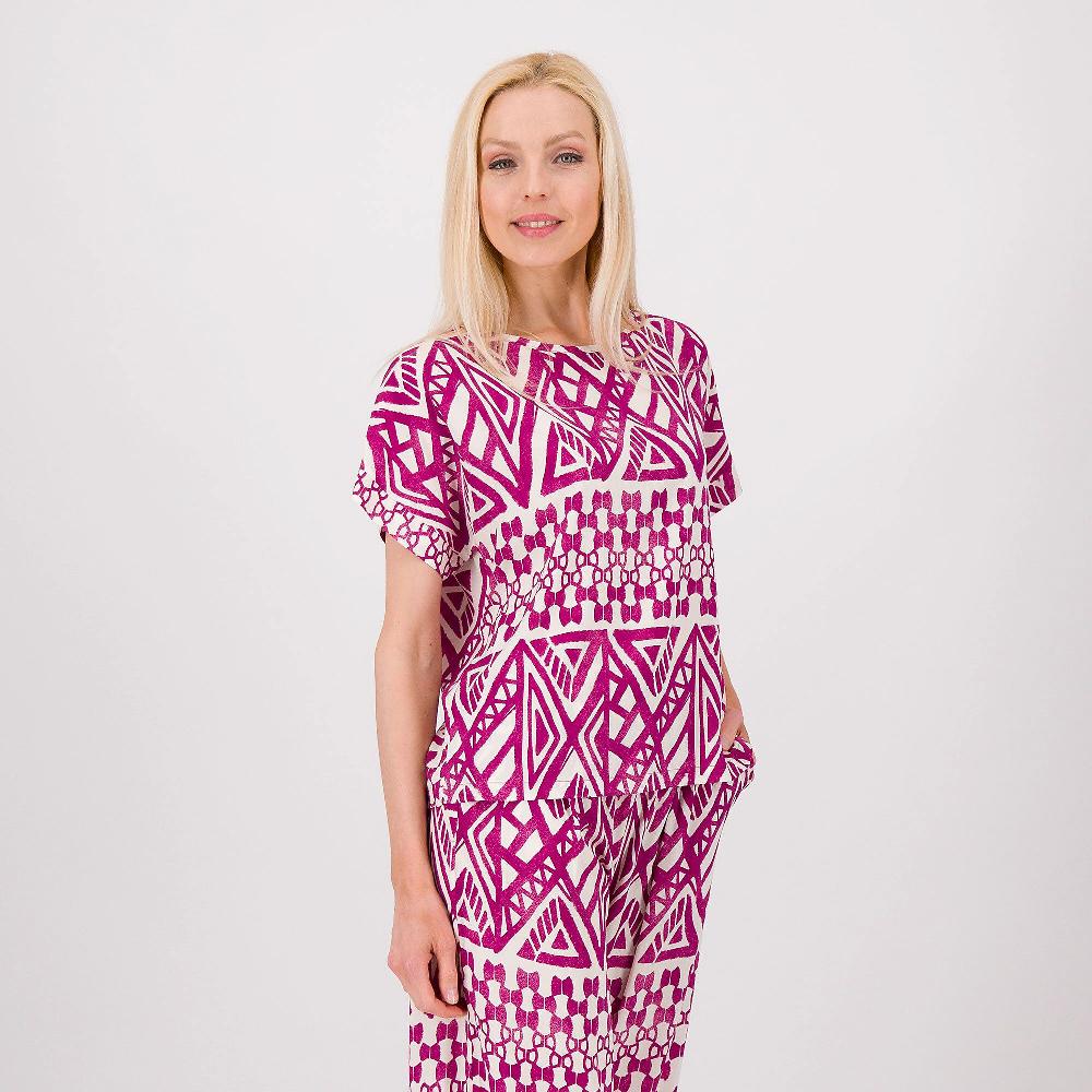 QVC Studio 19 Blusa in tela di viscosa fantasia con scollo tondo