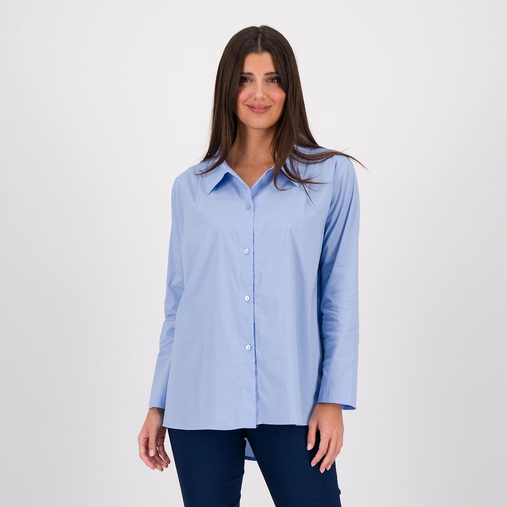 QVC Studio 19 Camicia in popeline linea a trapezio con collo piatto