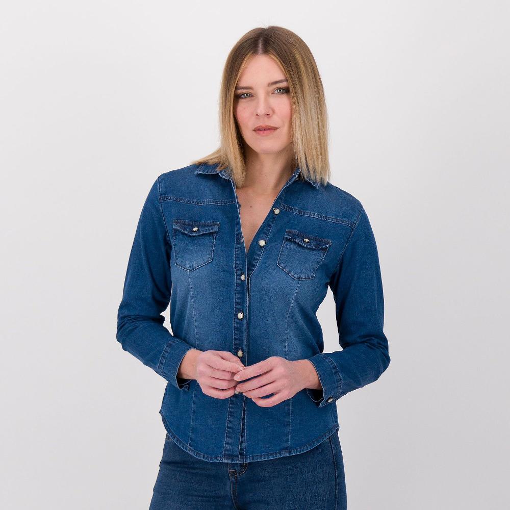 QVC Studio 19 Camicia sciancrata di jeans con maniche lunghe