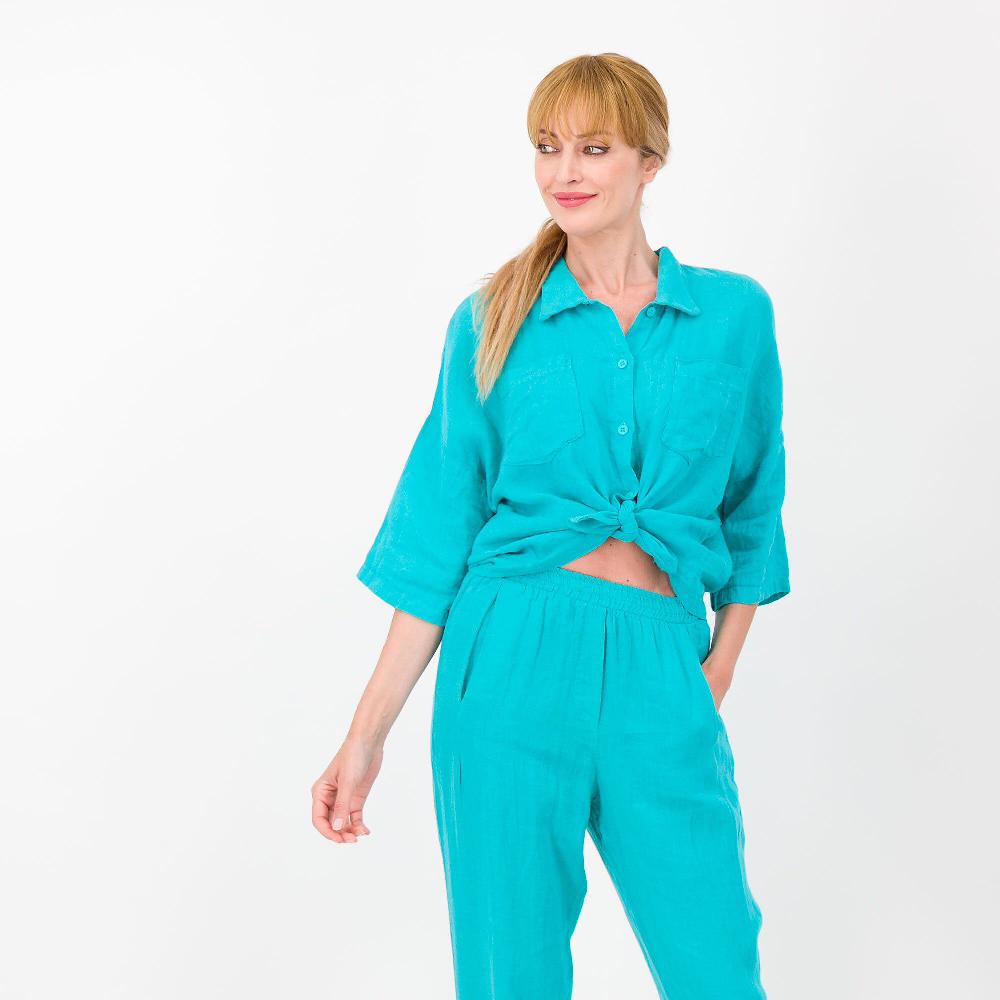 QVC Studio 19 Camicia tinto capo in 100% lino con tasconi