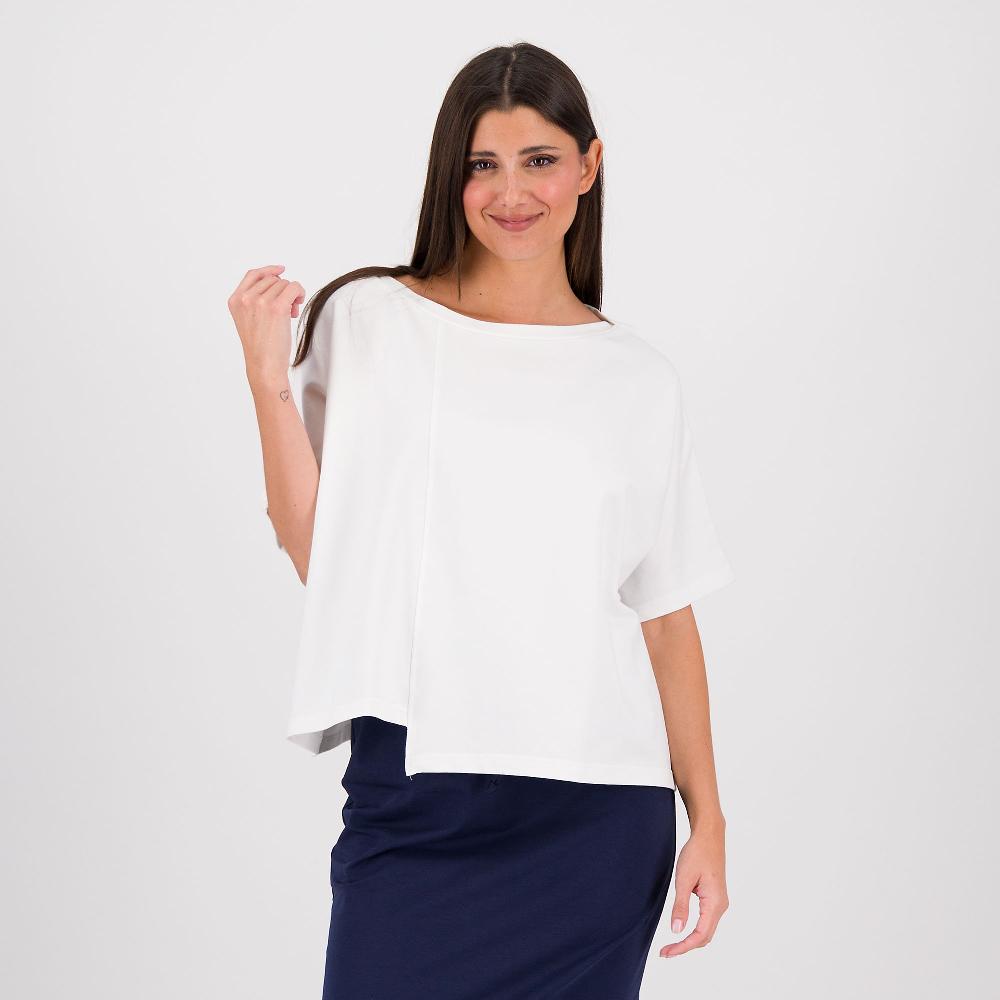 QVC Studio 19 Felpa asimmetrica con motivo taglio a maniche corte