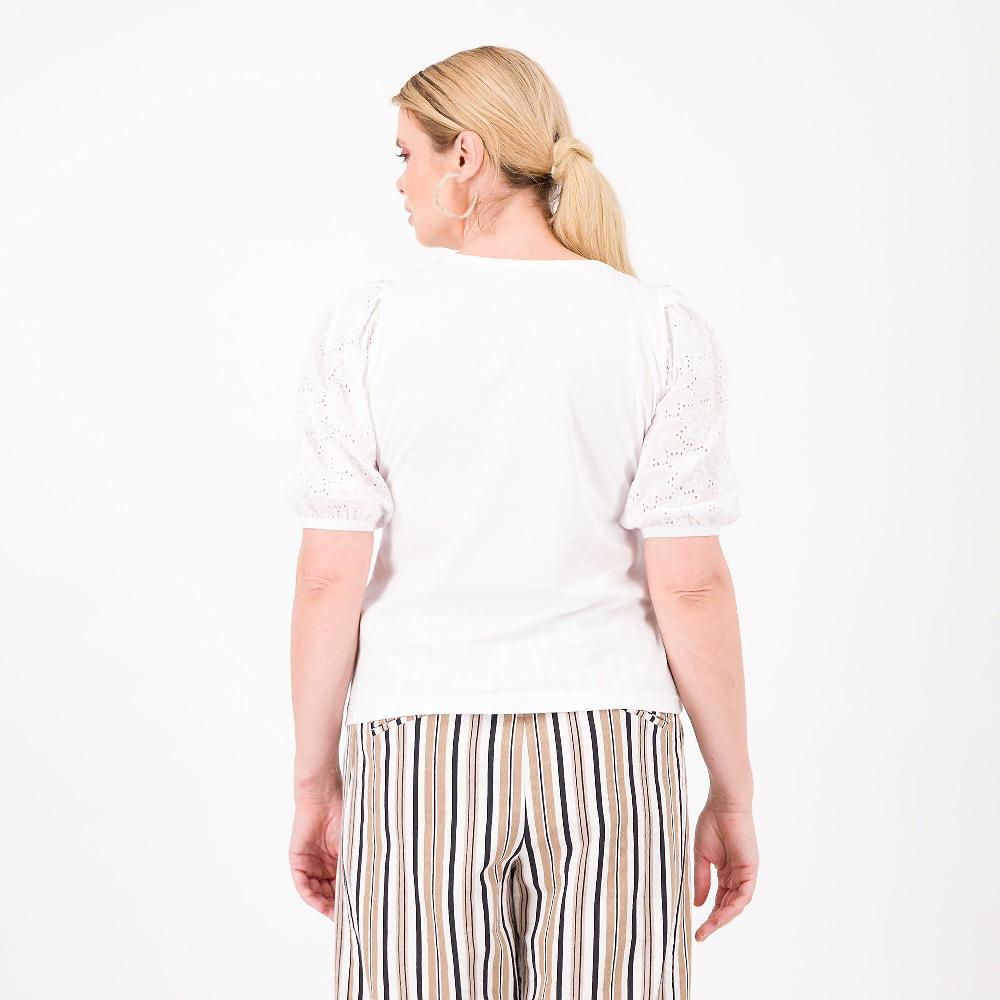 QVC Studio 19 Maglia In Jersey Di Cotone Stretch Maniche In Sangallo Made In Italy