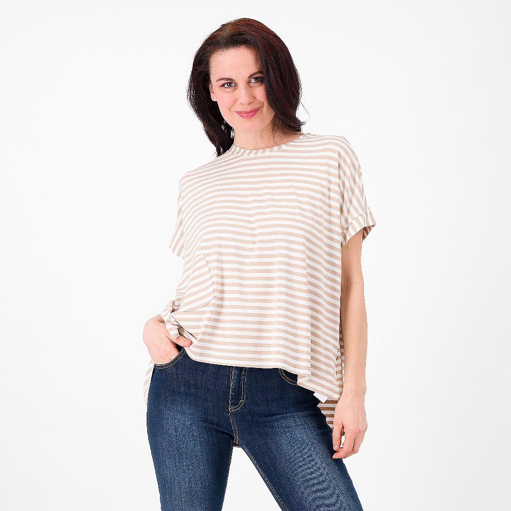 QVC Studio 19 Maglia in jersey di viscosa a righe Taschino applicato Made in Italy