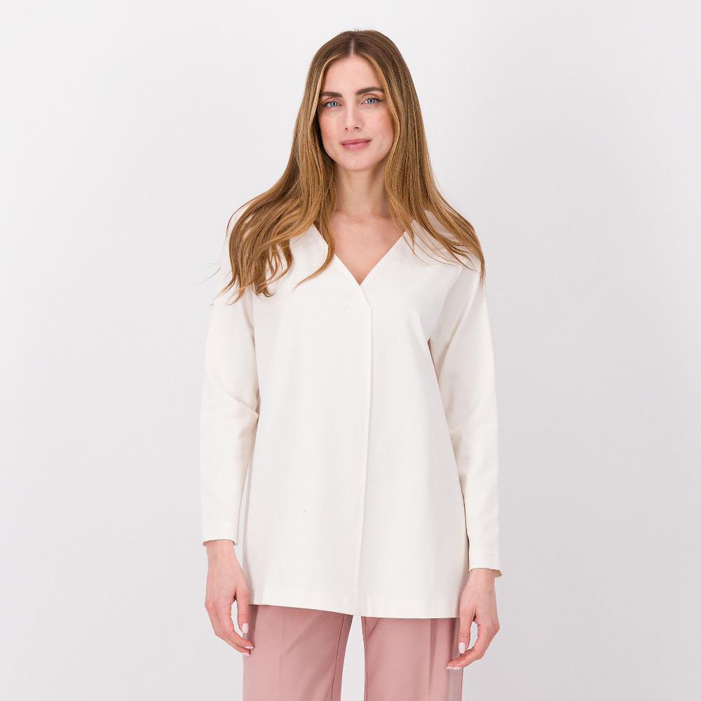 QVC Studio 19 Maglia in punto Milano leggero con motivo nervatura centrale scollo V