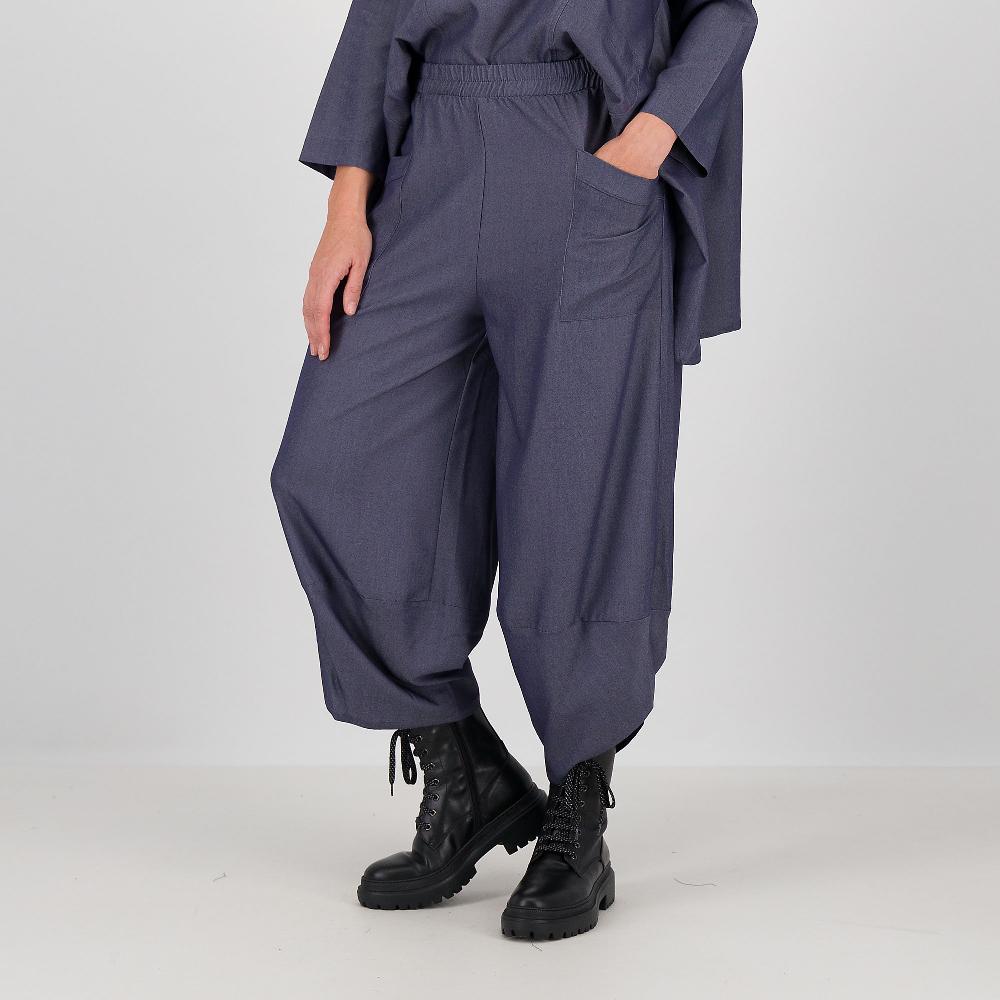 QVC Studio 19 Pantaloni balloon in tessuto chambray con tasche applicate