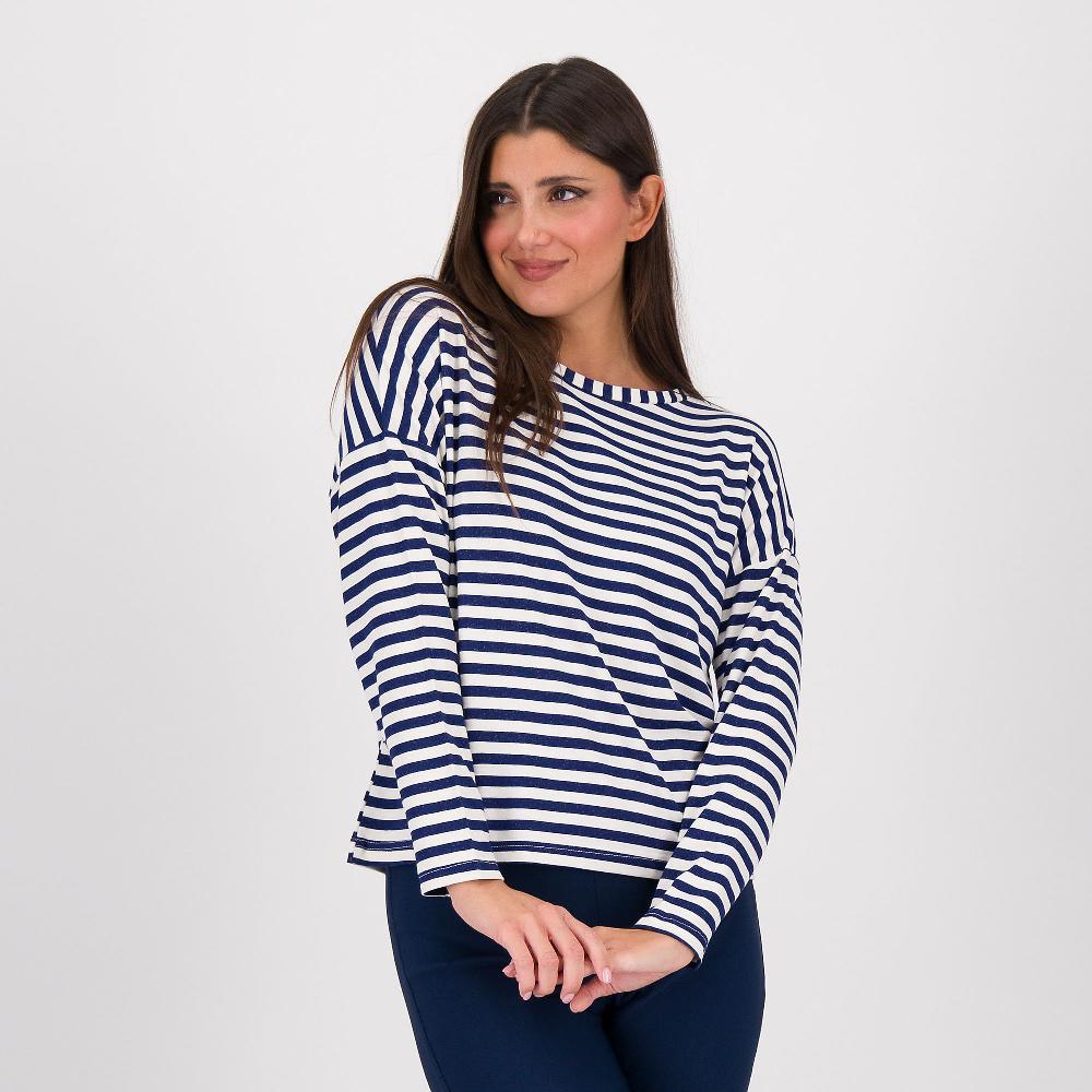 QVC Studio 19 T-shirt in jersey di viscosa a righe con maniche lunghe