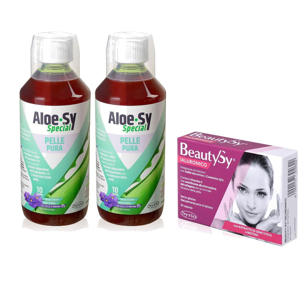QVC Syrio 3 integratori: 2 Aloe-Sy Pelle Pura +Beauty-Sy Ialuronico