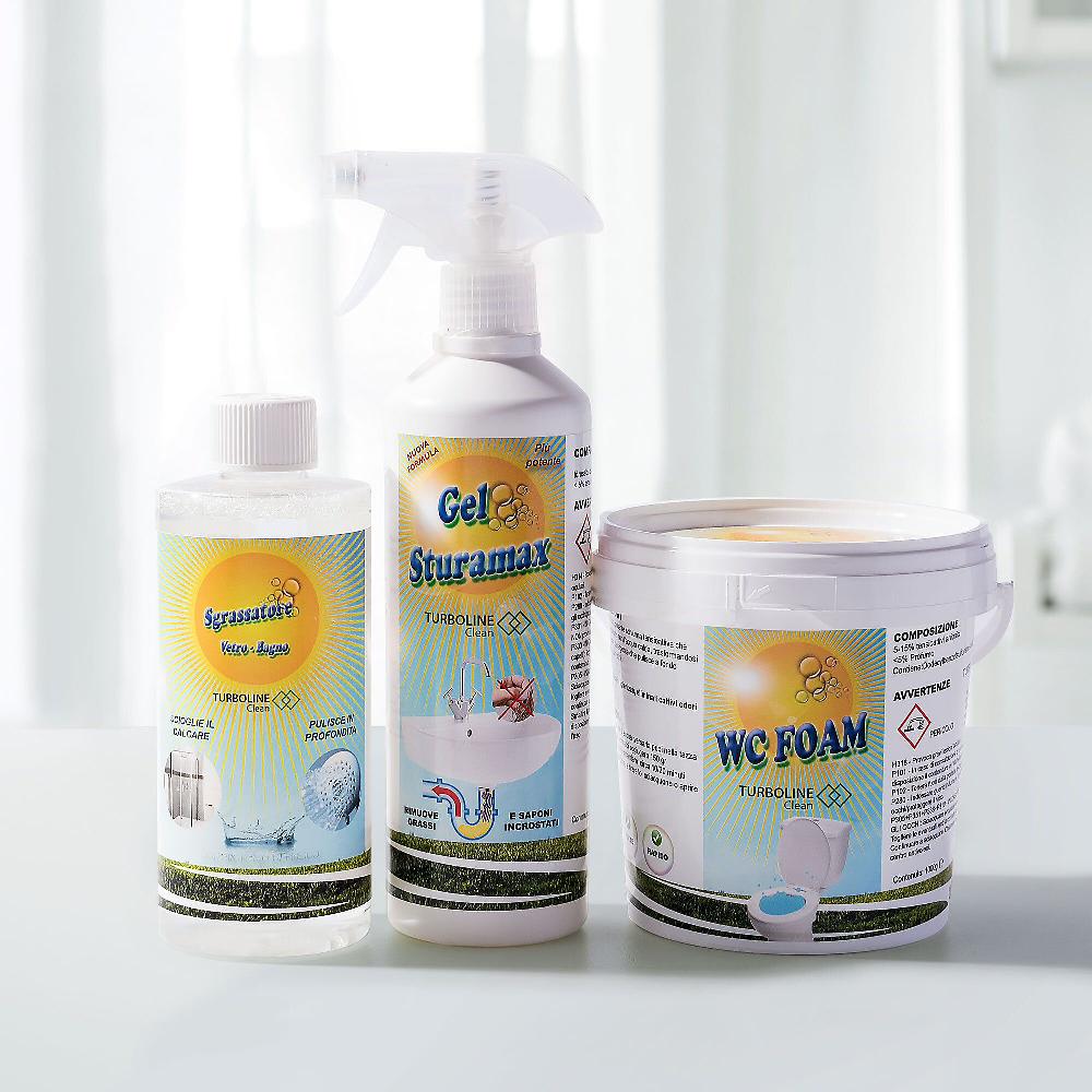 QVC Turboline Kit bagno: schiuma WC gel tubature sgrassatore