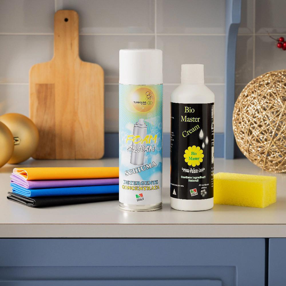 QVC Turboline Kit pulizia superfici Bio master Foam clean 4 panni