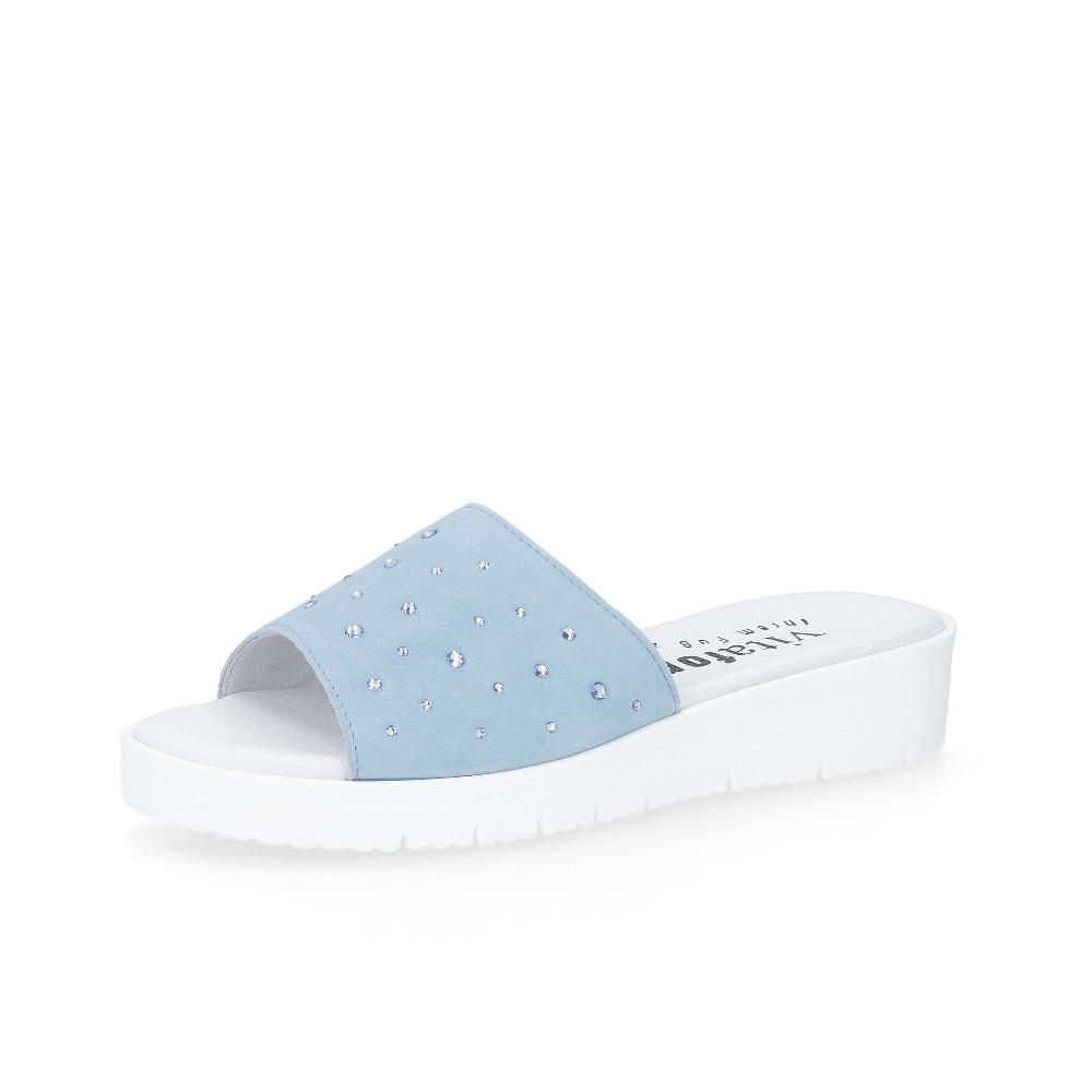 QVC Vitaform Ciabatta in pelle con cristalli e zeppa 3 5cm