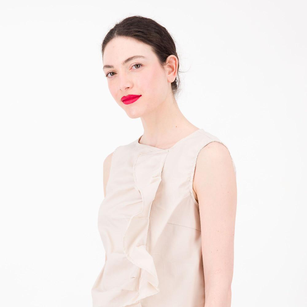 QVC W.I.T.A. Blusa Smanicata Bengalina 100%cotone Con Drappeggio Made In Italy
