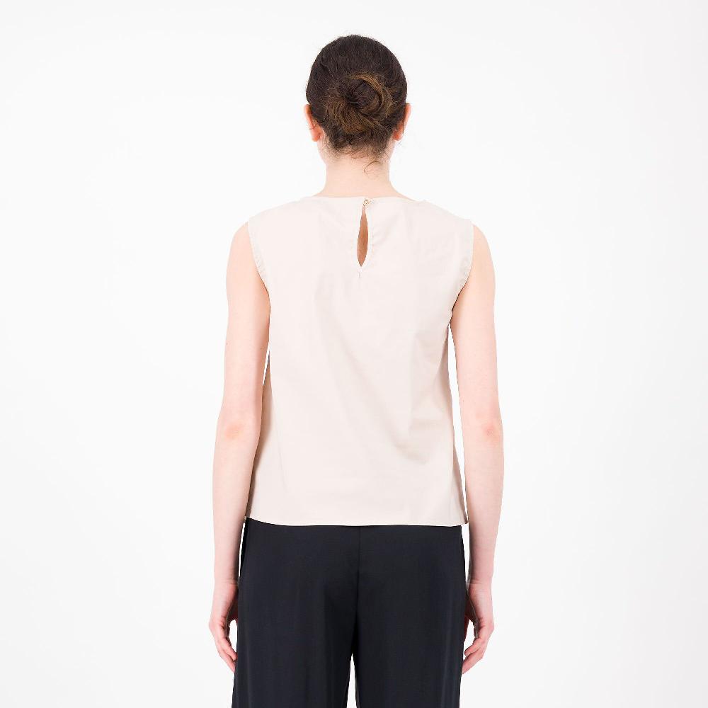 QVC W.I.T.A. Blusa Smanicata Bengalina 100%cotone Con Drappeggio Made In Italy